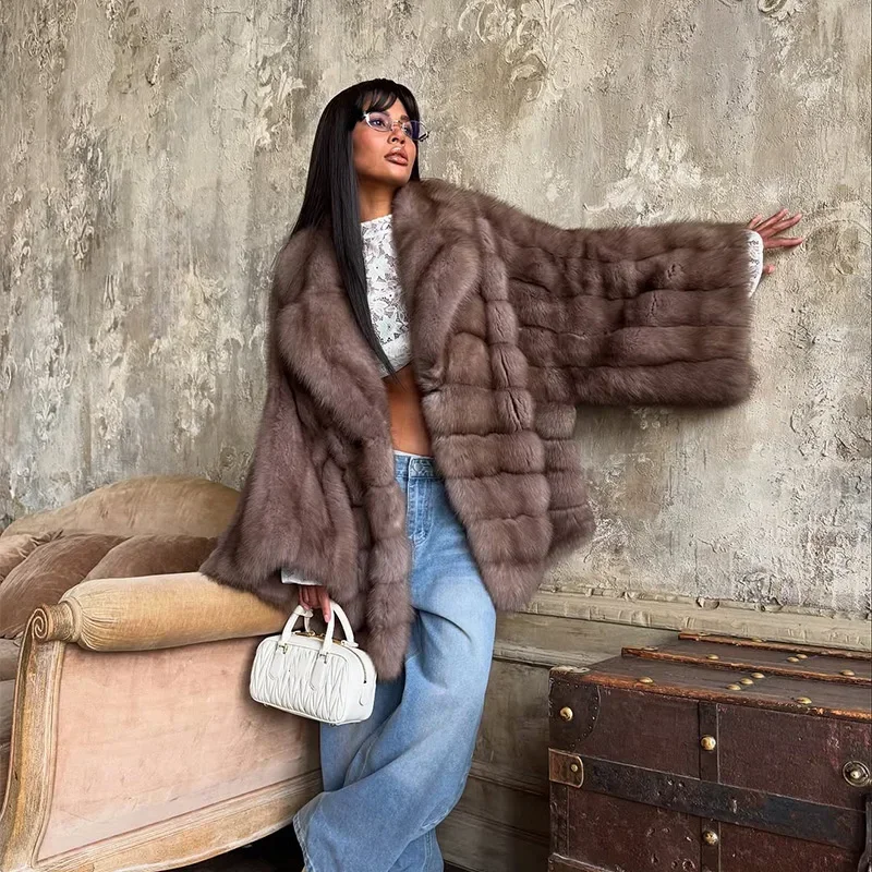 Fashion Fluffy Faux Fur Coat Women Lapel Long Sleeve Loose Pleated Jackets New Winter Warm Female Chic High Street Outerwear