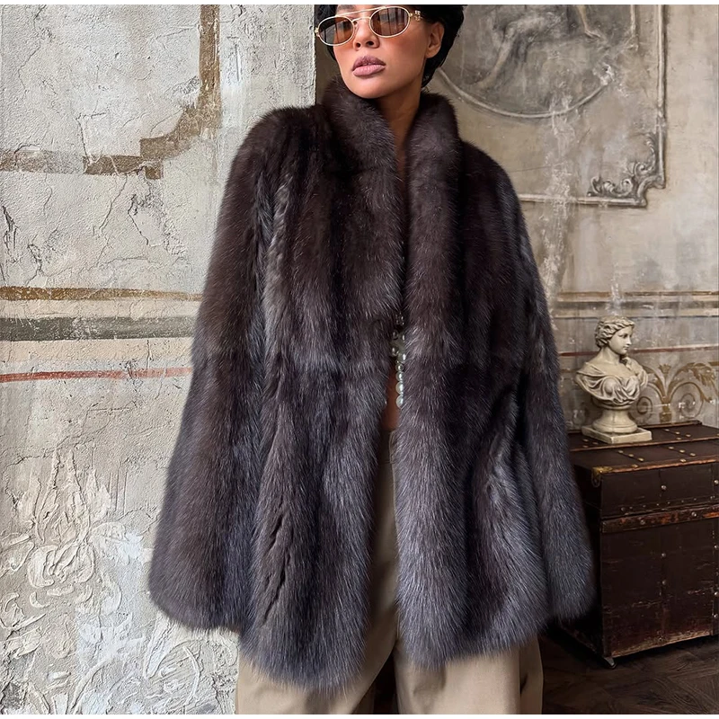 Fashion Fluffy Faux Fur Coat Women Lapel Long Sleeve Loose Pleated Jackets New Winter Warm Female Chic High Street Outerwear