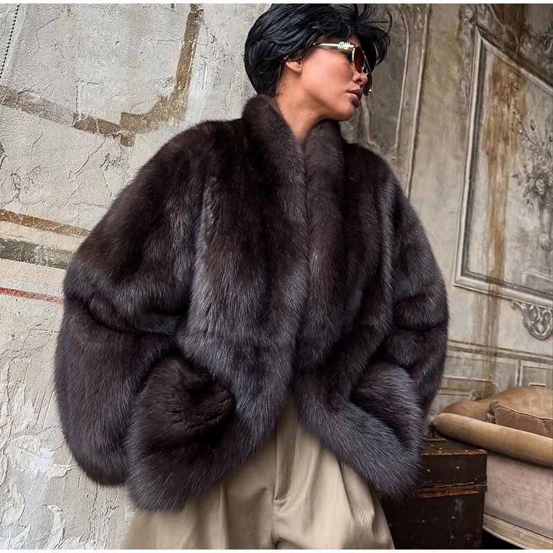 Fashion Fluffy Faux Fur Coat Women Lapel Long Sleeve Loose Pleated Jackets New Winter Warm Female Chic High Street Outerwear