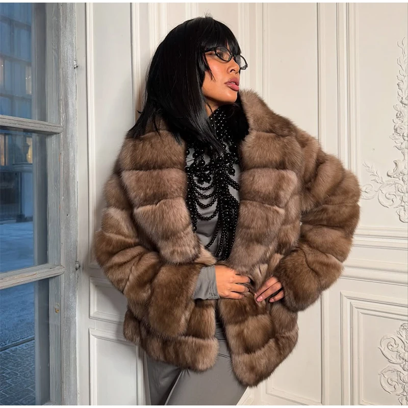 Fashion Fluffy Faux Fur Coat Women Lapel Long Sleeve Loose Pleated Jackets New Winter Warm Female Chic High Street Outerwear
