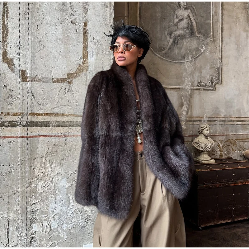 Fashion Fluffy Faux Fur Coat Women Lapel Long Sleeve Loose Pleated Jackets New Winter Warm Female Chic High Street Outerwear