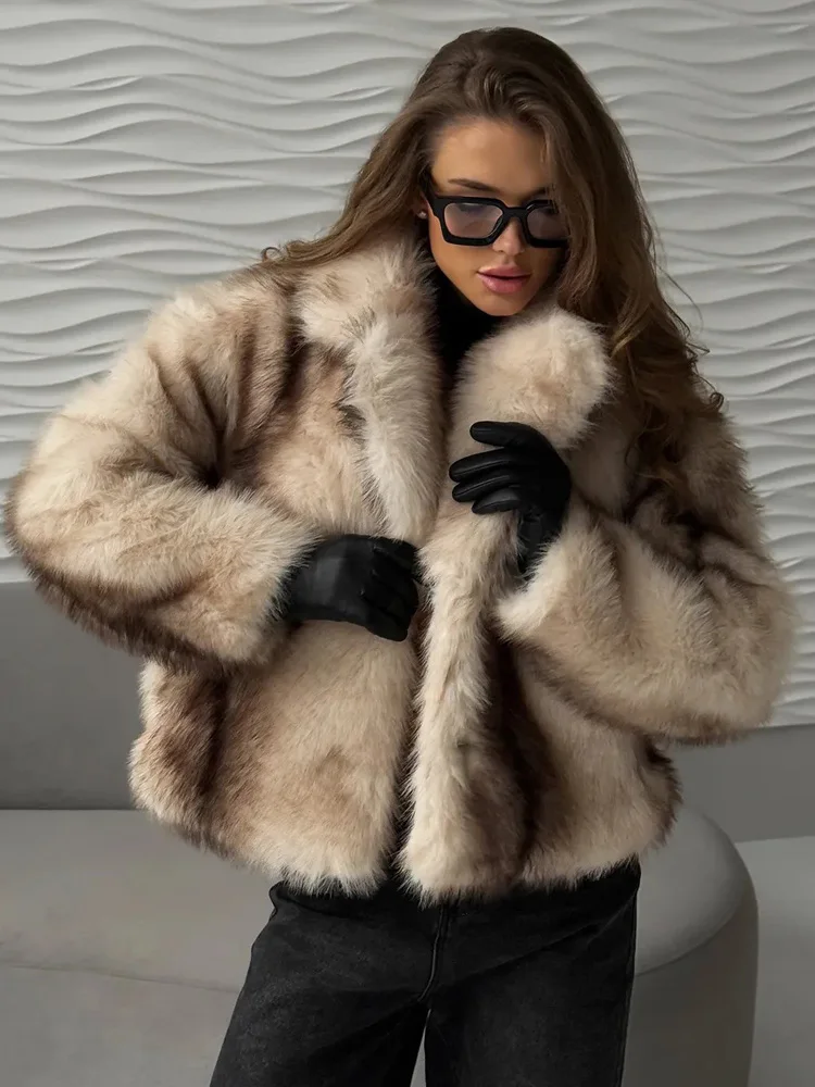 Mumaroho 2026 Winter Autumn Women Faux Fur Jacket Coat Striped Long Sleeve Thick Warm Outwear Fluffy Coat For Women