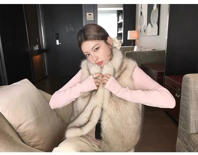 Women Faux Fur Short Coats Jackets Stand Collar Sleeveless Coat Thick Warm Y2k Streetwear Jacket Elegant Outerwear Autumn Winter
