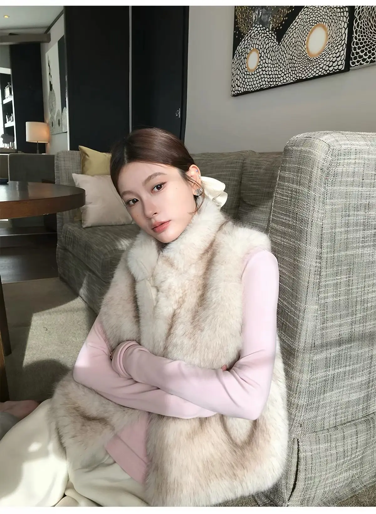 Women Faux Fur Short Coats Jackets Stand Collar Sleeveless Coat Thick Warm Y2k Streetwear Jacket Elegant Outerwear Autumn Winter