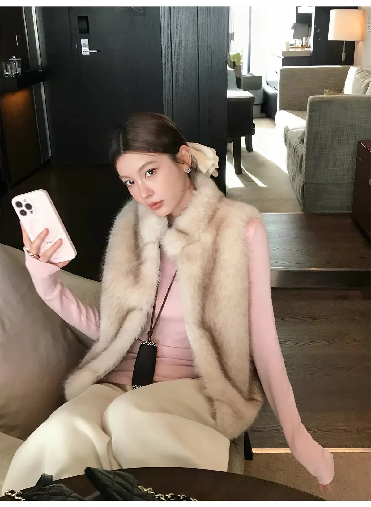 Women Faux Fur Short Coats Jackets Stand Collar Sleeveless Coat Thick Warm Y2k Streetwear Jacket Elegant Outerwear Autumn Winter