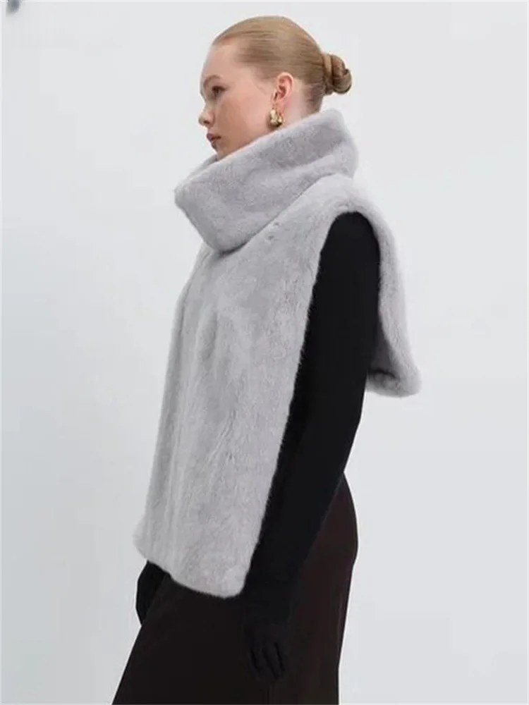 Women Faux Fur Vest Coats Jackets Turtleneck Sleeveless Coat Thick Warm Y2k Streetwear Jacket Elegant Outerwear Autumn Winter
