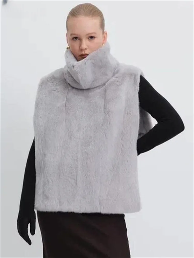 Women Faux Fur Vest Coats Jackets Turtleneck Sleeveless Coat Thick Warm Y2k Streetwear Jacket Elegant Outerwear Autumn Winter