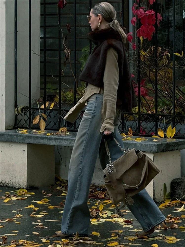 Women Faux Fur Vest Coats Jackets Turtleneck Sleeveless Coat Thick Warm Y2k Streetwear Jacket Elegant Outerwear Autumn Winter