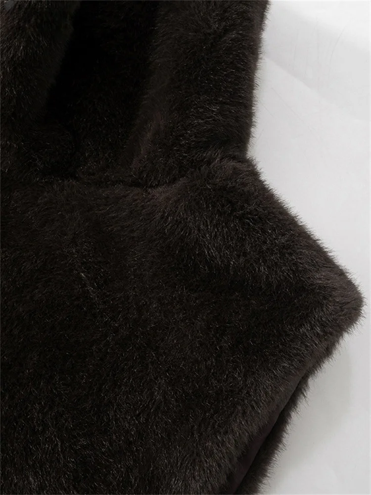 Women Faux Fur Vest Coats Jackets Turtleneck Sleeveless Coat Thick Warm Y2k Streetwear Jacket Elegant Outerwear Autumn Winter