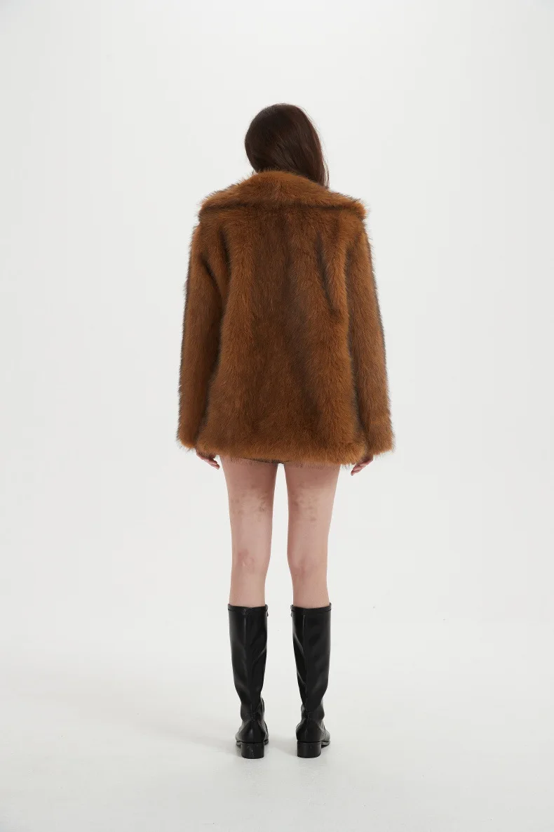 Furry Coat Women Warm Long Sleeve Loose Jacket Turn Down Collar Cardigan Solid Thick Faux Fur Coats Elegant Autumn Winter
