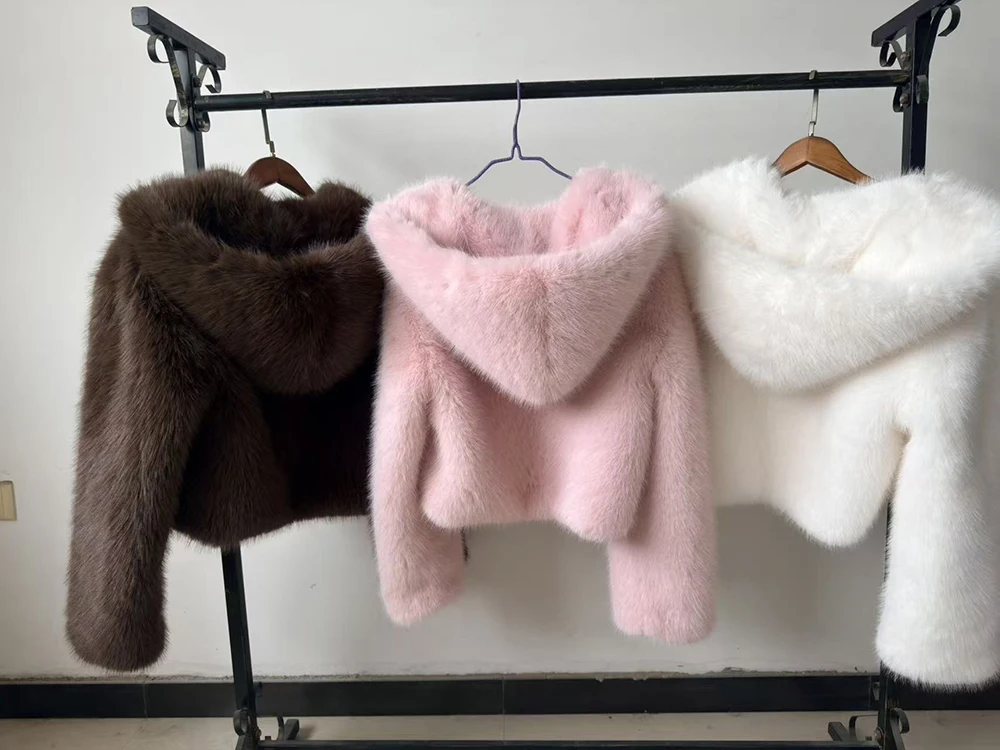 ZADORIN Fashion Women Brown Faux Fox Fur Coat Loose Hooded Thick Warm Fluffy Jacket Fashion Winter Short Plush Outerwear Coats