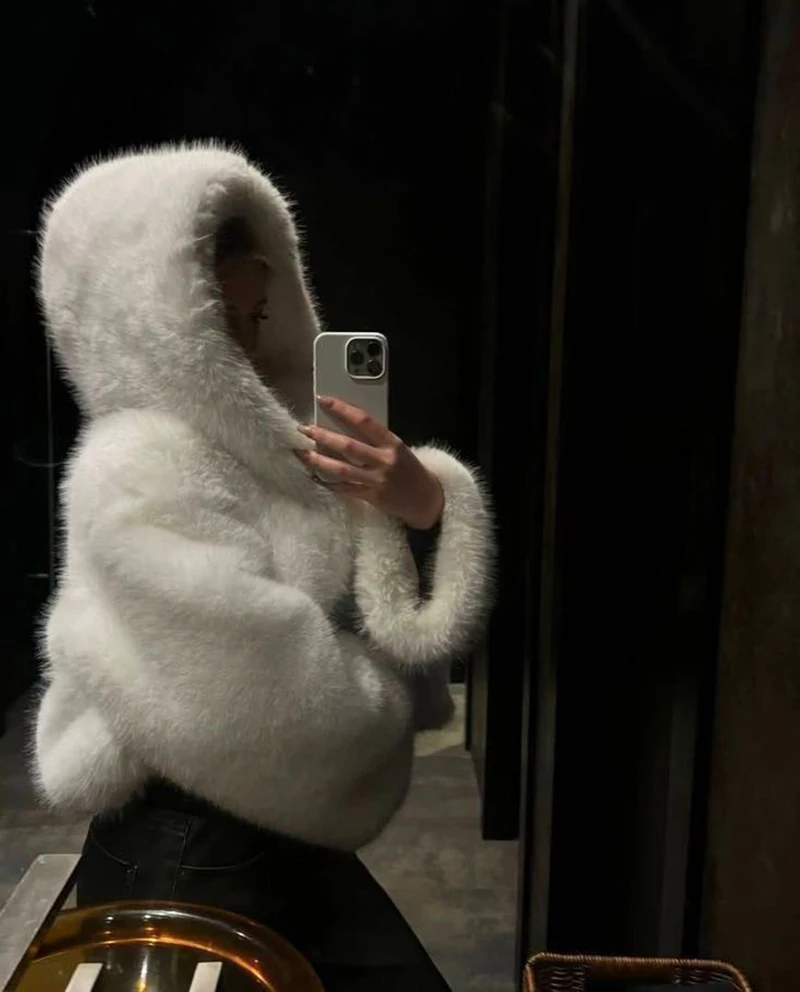 ZADORIN Fashion Women Brown Faux Fox Fur Coat Loose Hooded Thick Warm Fluffy Jacket Fashion Winter Short Plush Outerwear Coats