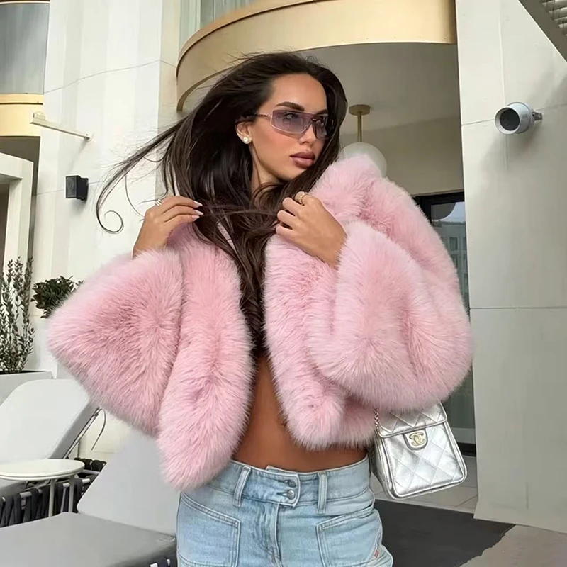 ZADORIN Fashion Women Brown Faux Fox Fur Coat Loose Hooded Thick Warm Fluffy Jacket Fashion Winter Short Plush Outerwear Coats