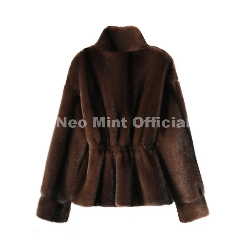 Neo Mint Iconic Blogger Fashion Vintage Striped Sable Mink Peplum Jacket Women 2026 Winter Luxury Brand Faux Fur Coat Outerwears