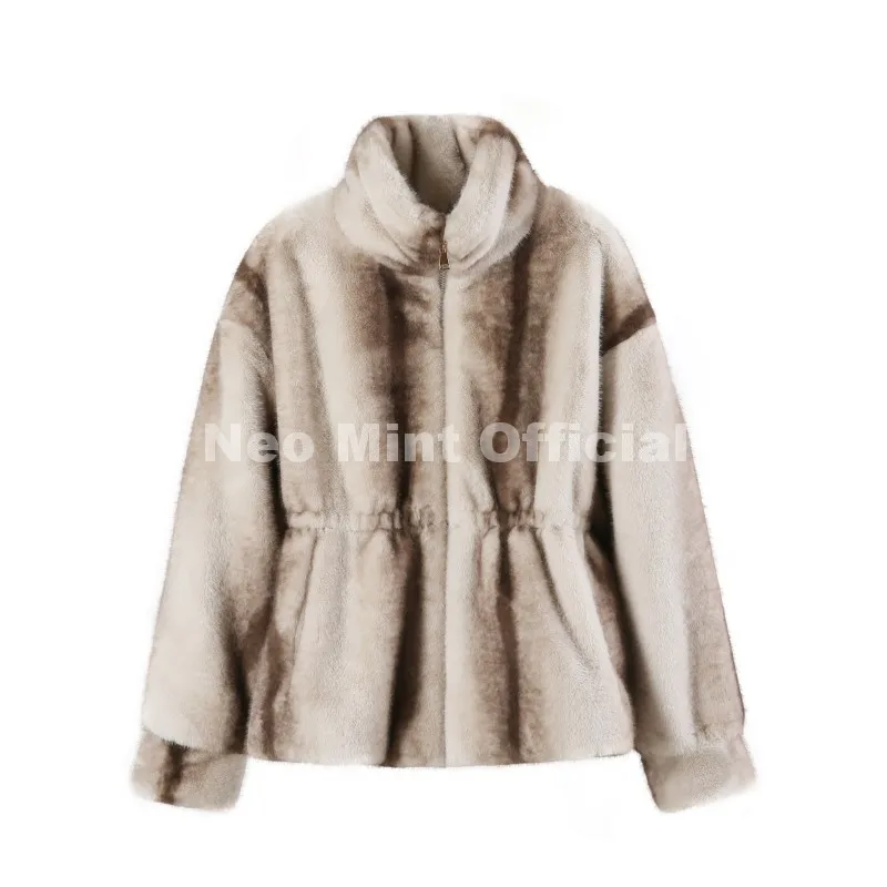 Neo Mint Iconic Blogger Fashion Vintage Striped Sable Mink Peplum Jacket Women 2026 Winter Luxury Brand Faux Fur Coat Outerwears