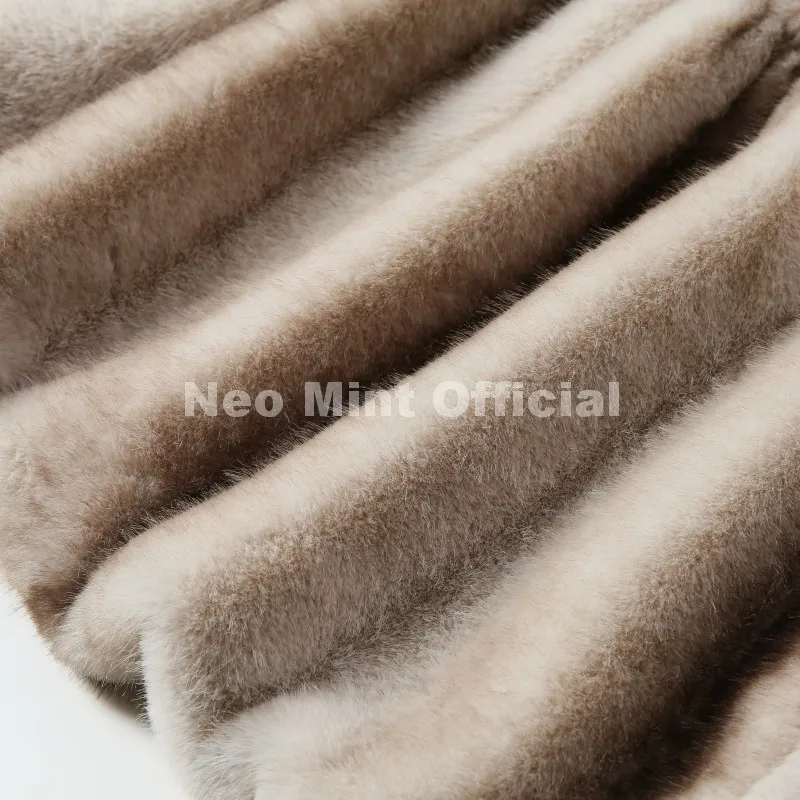 Neo Mint Iconic Blogger Fashion Vintage Striped Sable Mink Peplum Jacket Women 2026 Winter Luxury Brand Faux Fur Coat Outerwears