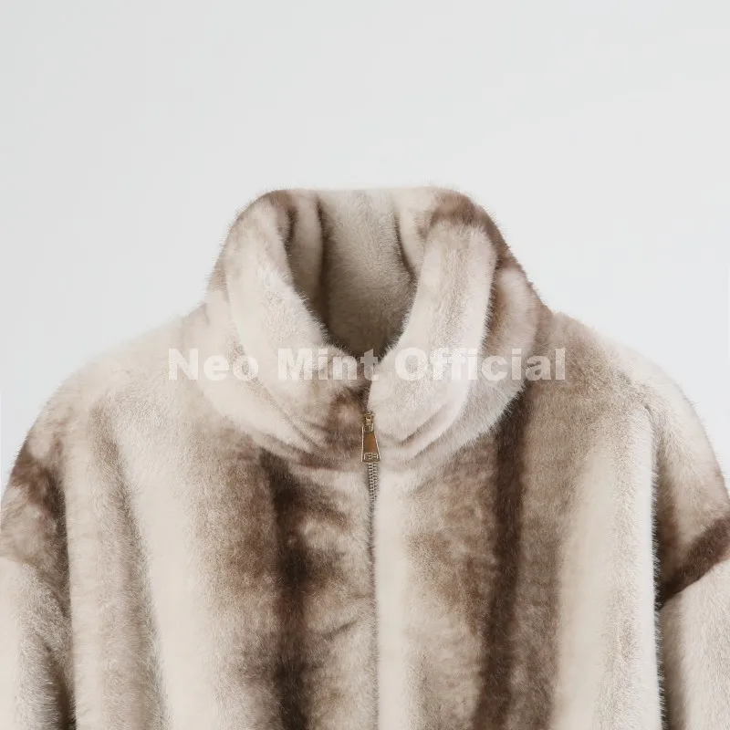 Neo Mint Iconic Blogger Fashion Vintage Striped Sable Mink Peplum Jacket Women 2026 Winter Luxury Brand Faux Fur Coat Outerwears