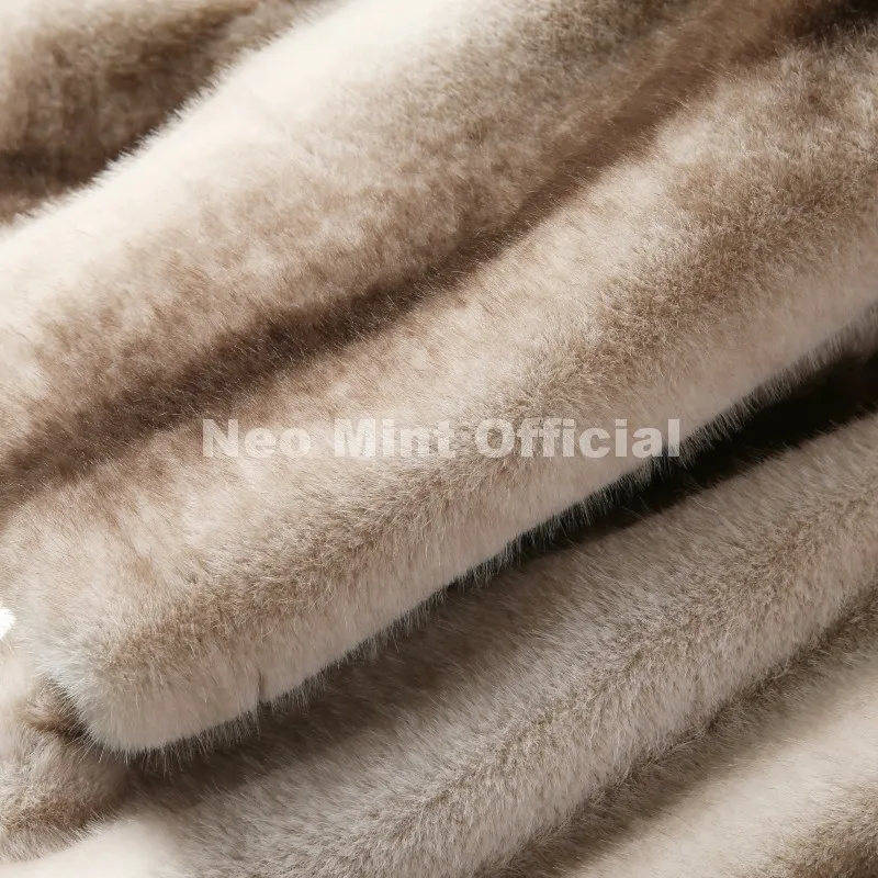 Neo Mint Iconic Blogger Fashion Vintage Striped Sable Mink Peplum Jacket Women 2026 Winter Luxury Brand Faux Fur Coat Outerwears