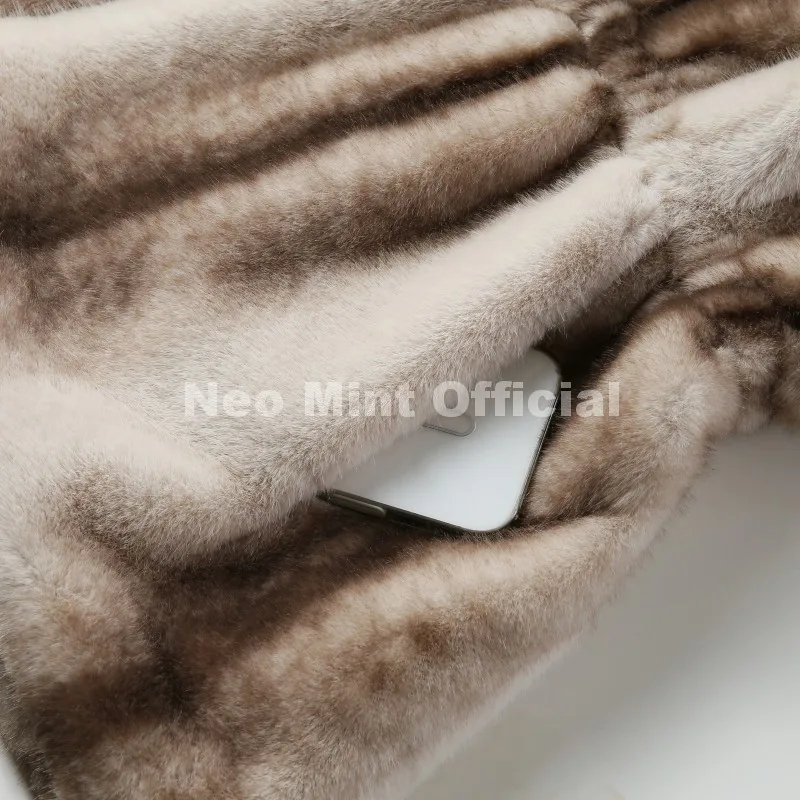 Neo Mint Iconic Blogger Fashion Vintage Striped Sable Mink Peplum Jacket Women 2026 Winter Luxury Brand Faux Fur Coat Outerwears