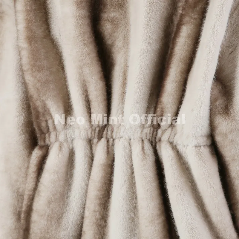 Neo Mint Iconic Blogger Fashion Vintage Striped Sable Mink Peplum Jacket Women 2026 Winter Luxury Brand Faux Fur Coat Outerwears