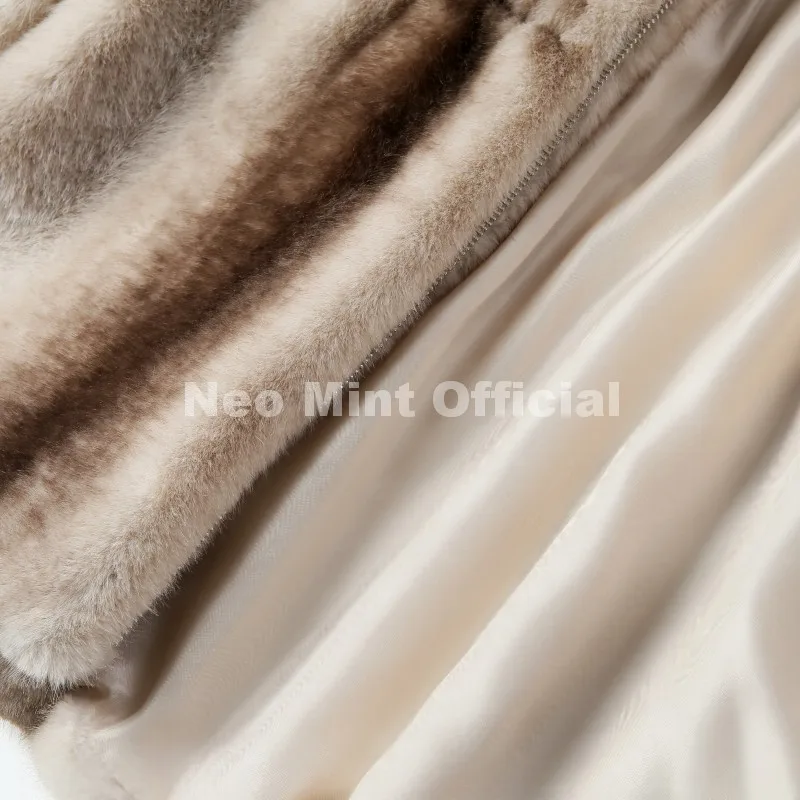 Neo Mint Iconic Blogger Fashion Vintage Striped Sable Mink Peplum Jacket Women 2026 Winter Luxury Brand Faux Fur Coat Outerwears