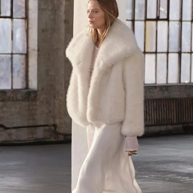 Neo Mint Chic Street Furry Collar Faux Fur Coat Women 2024 Winter Hot Girls Snow White Mountain Fashion Fluffy Fox Fur Jacket