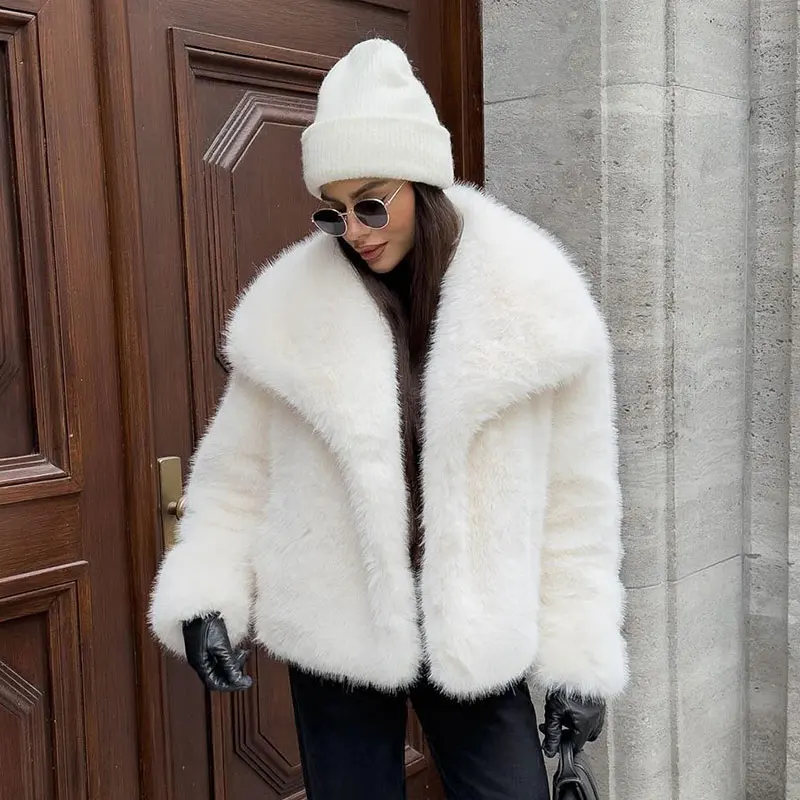 Neo Mint Chic Street Furry Collar Faux Fur Coat Women 2024 Winter Hot Girls Snow White Mountain Fashion Fluffy Fox Fur Jacket