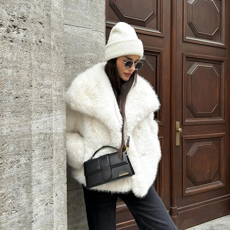 Neo Mint Chic Street Furry Collar Faux Fur Coat Women 2024 Winter Hot Girls Snow White Mountain Fashion Fluffy Fox Fur Jacket