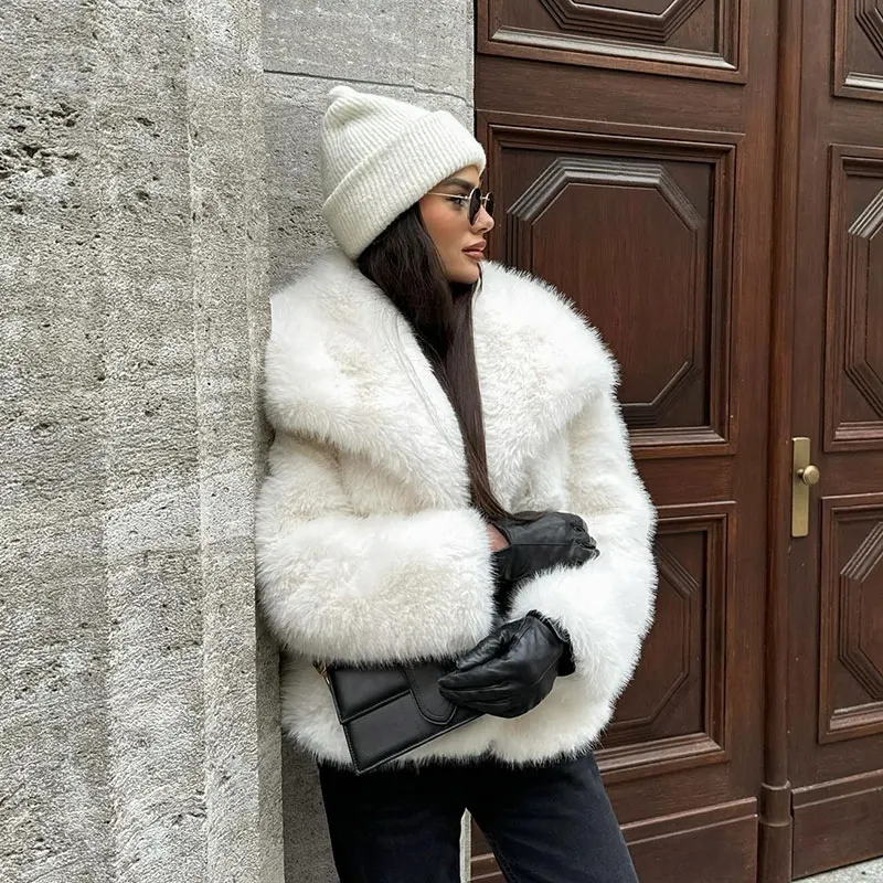 Neo Mint Chic Street Furry Collar Faux Fur Coat Women 2024 Winter Hot Girls Snow White Mountain Fashion Fluffy Fox Fur Jacket