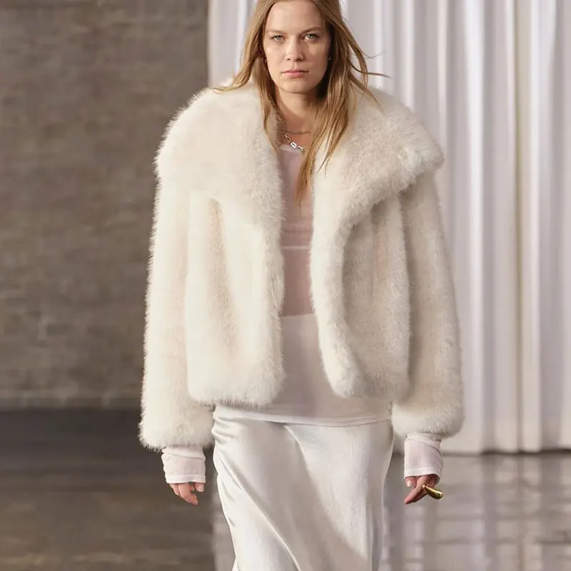 Neo Mint Chic Street Furry Collar Faux Fur Coat Women 2024 Winter Hot Girls Snow White Mountain Fashion Fluffy Fox Fur Jacket