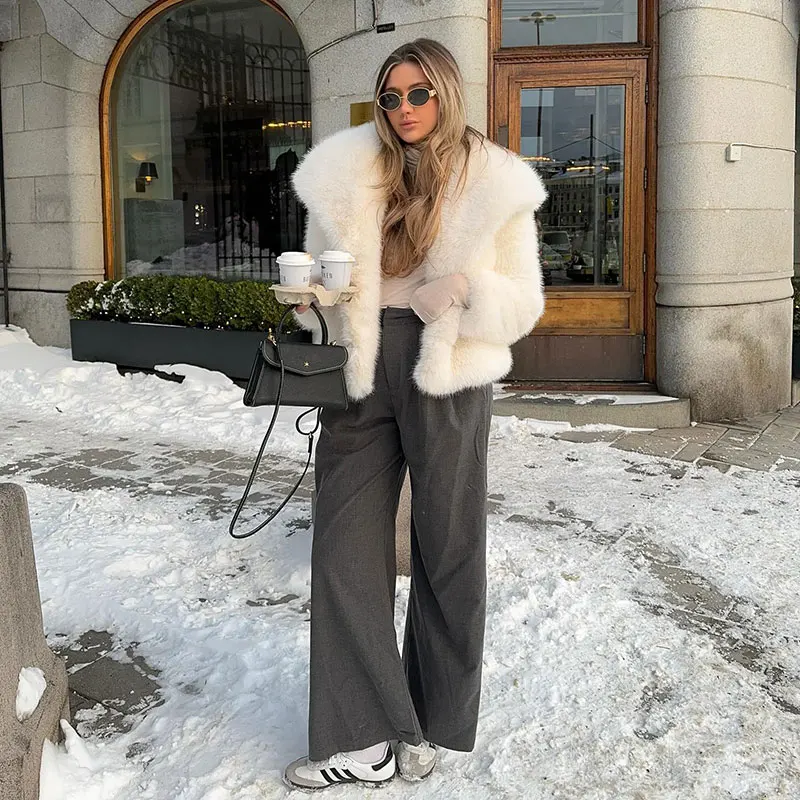 Neo Mint Chic Street Furry Collar Faux Fur Coat Women 2024 Winter Hot Girls Snow White Mountain Fashion Fluffy Fox Fur Jacket