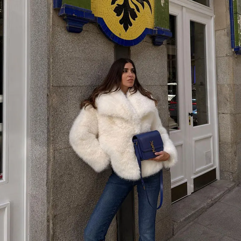 Neo Mint Chic Street Furry Collar Faux Fur Coat Women 2024 Winter Hot Girls Snow White Mountain Fashion Fluffy Fox Fur Jacket