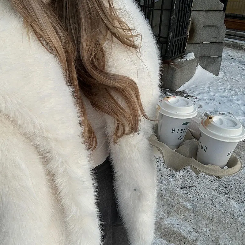 Neo Mint Chic Street Furry Collar Faux Fur Coat Women 2024 Winter Hot Girls Snow White Mountain Fashion Fluffy Fox Fur Jacket