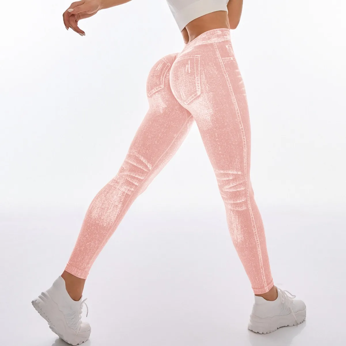  Women Sport Yoga Leggings Faux Jeans Skinny Tight Seamless Fitness Outerdoor Pants