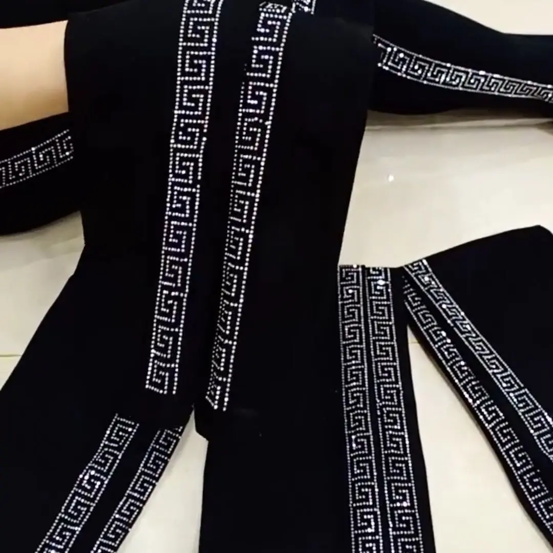 Four Seasons High Waist Stretch Women Leggings All-match Shiny Hot Diamonds Skinny Pants Thicken Fleece Ankle-length Leggings