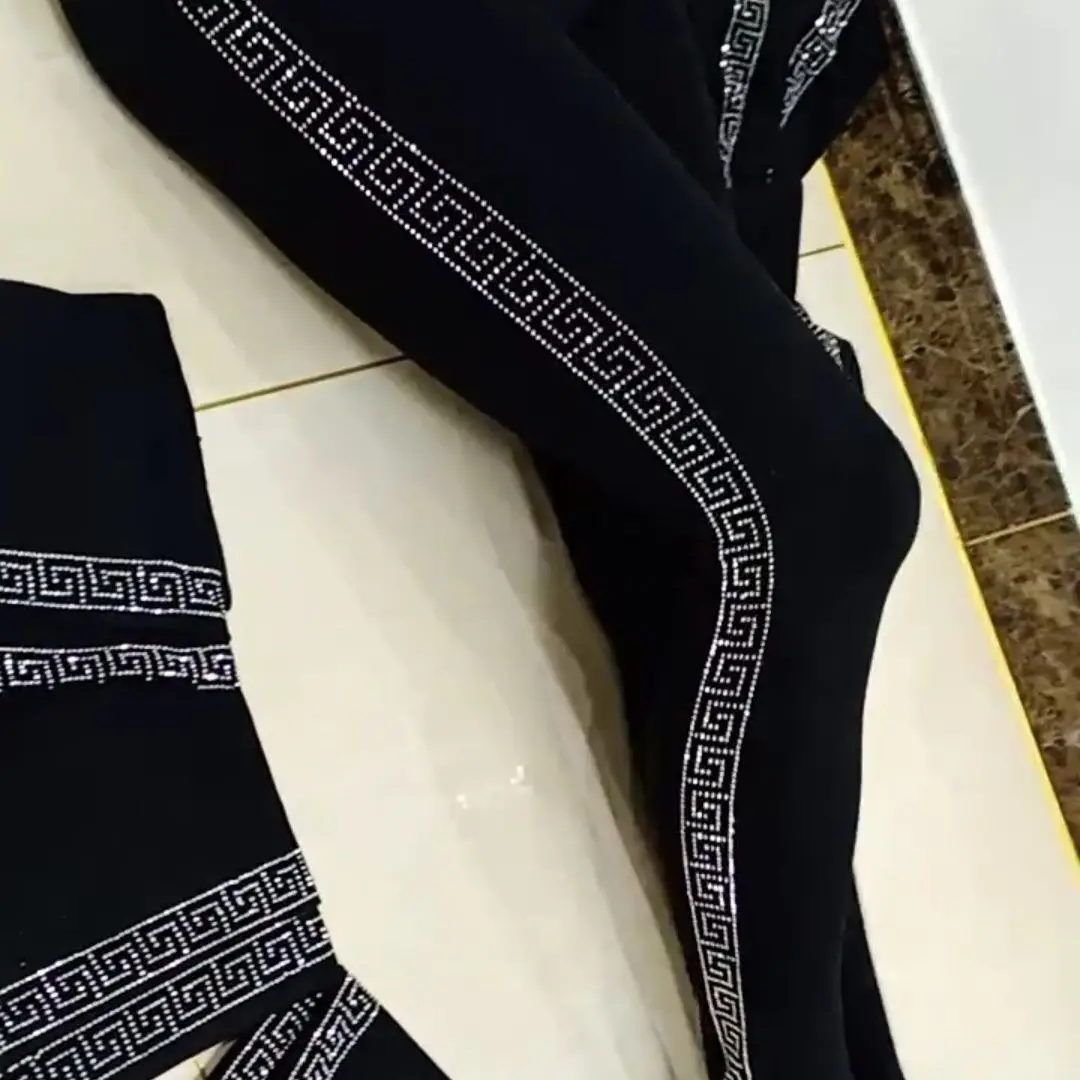 Four Seasons High Waist Stretch Women Leggings All-match Shiny Hot Diamonds Skinny Pants Thicken Fleece Ankle-length Leggings