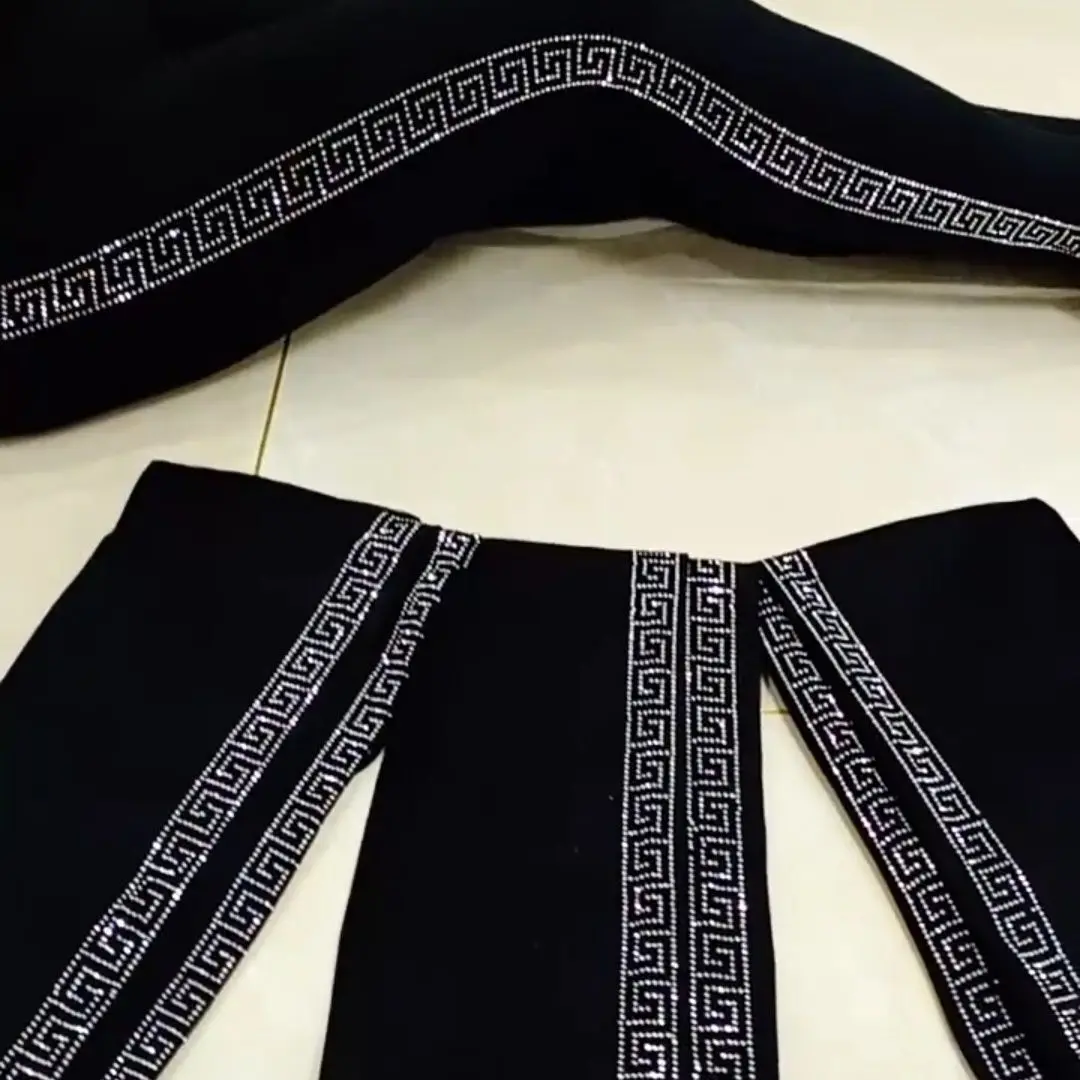 Four Seasons High Waist Stretch Women Leggings All-match Shiny Hot Diamonds Skinny Pants Thicken Fleece Ankle-length Leggings