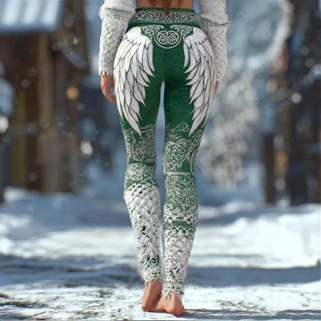 New Women's Leggings Green Forest Graphics Outdoor Trousers Polyester Spandex Stretch Elastic Waist Control Streetwear