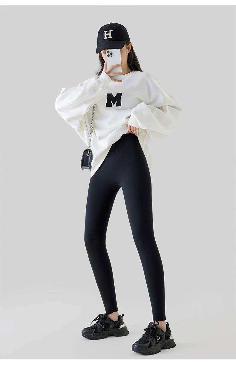 BIVIGAOS New Autumn Winter Alpaca Velvet Shark Leggings Women Thick Warm Leggings High Waist Seamless Slim-Fit Thermal Pants