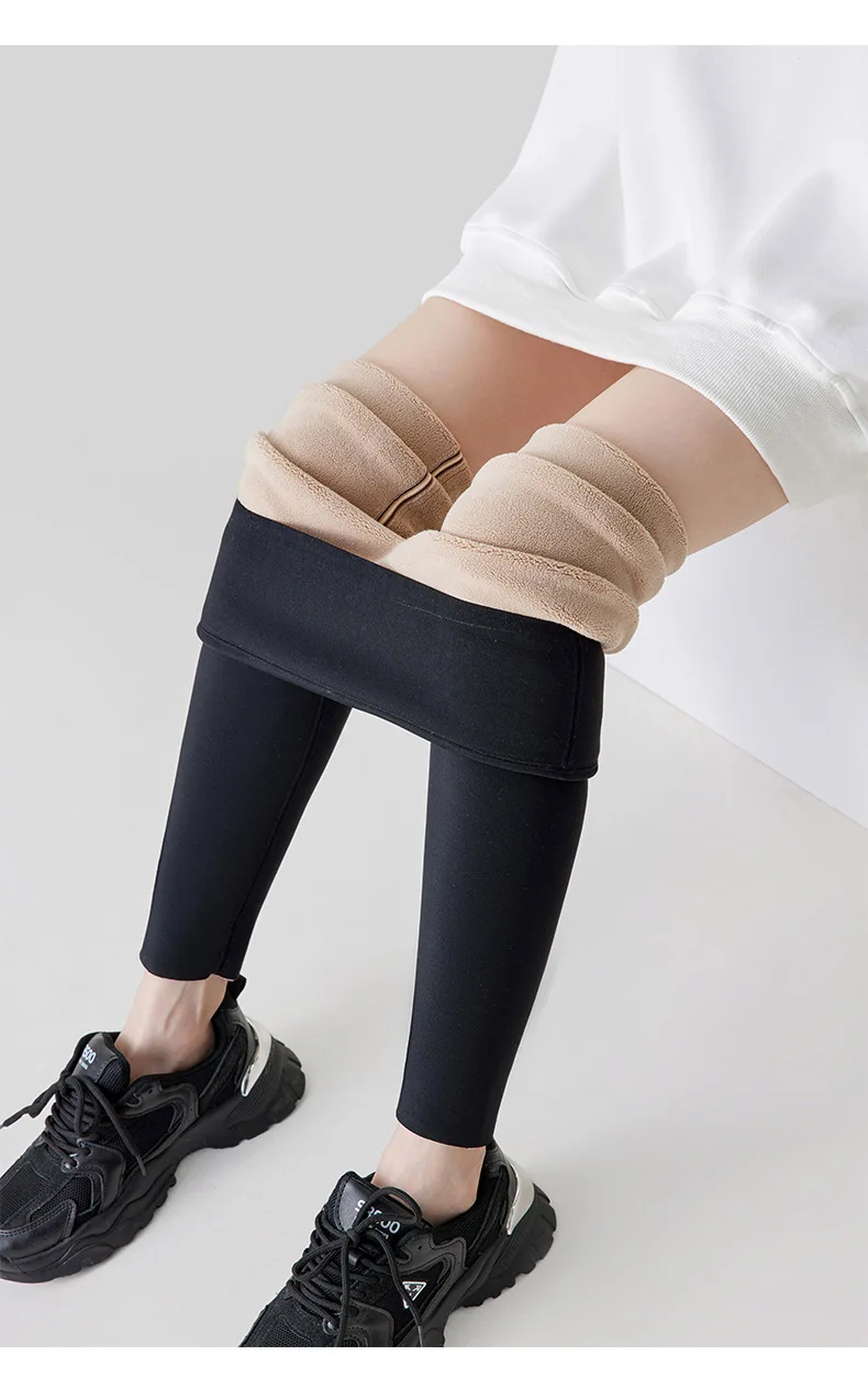 BIVIGAOS New Autumn Winter Alpaca Velvet Shark Leggings Women Thick Warm Leggings High Waist Seamless Slim-Fit Thermal Pants