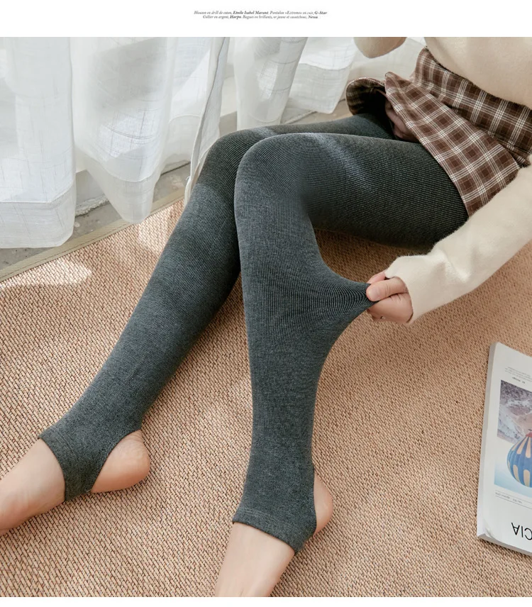 Thickened Add Velvet Women's Leggings Autumn Winter Threaded Cotton Bottoms High Elasticity Warm Pants Bare Toes One-piece Pants