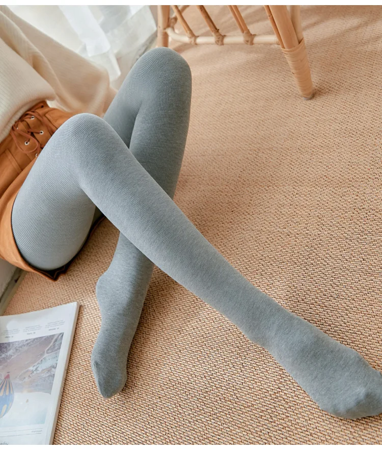 Thickened Add Velvet Women's Leggings Autumn Winter Threaded Cotton Bottoms High Elasticity Warm Pants Bare Toes One-piece Pants