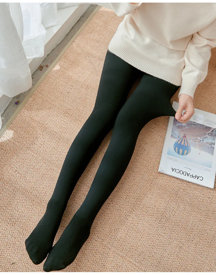 Thickened Add Velvet Women's Leggings Autumn Winter Threaded Cotton Bottoms High Elasticity Warm Pants Bare Toes One-piece Pants