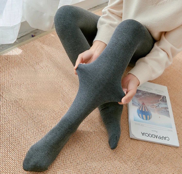 Thickened Add Velvet Women's Leggings Autumn Winter Threaded Cotton Bottoms High Elasticity Warm Pants Bare Toes One-piece Pants
