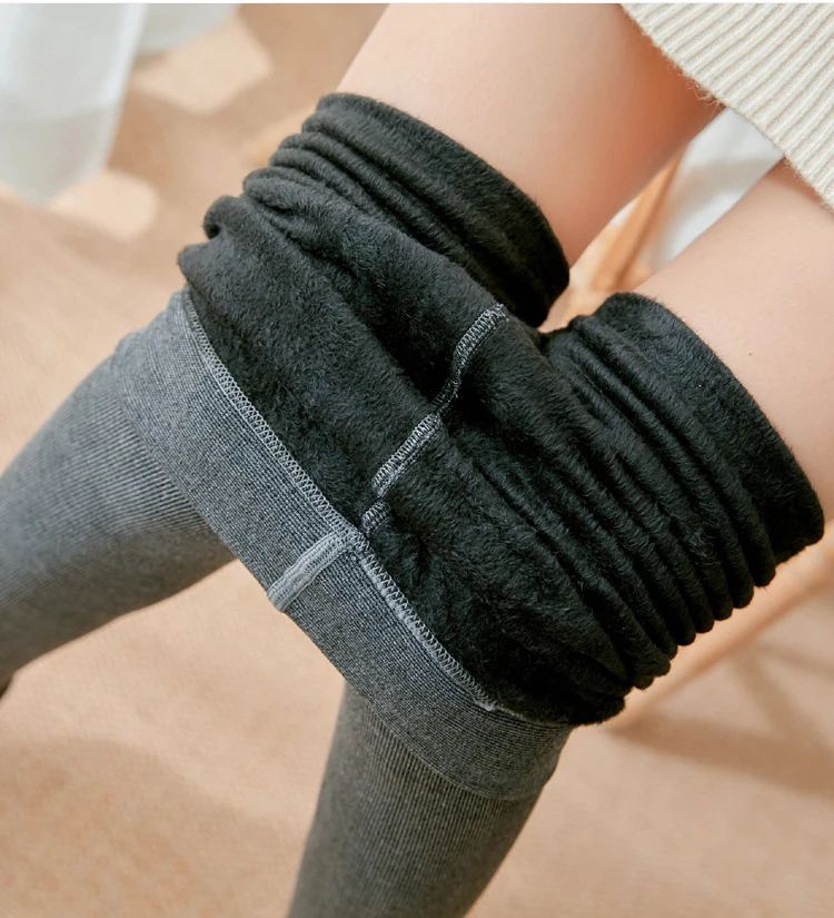 Thickened Add Velvet Women's Leggings Autumn Winter Threaded Cotton Bottoms High Elasticity Warm Pants Bare Toes One-piece Pants