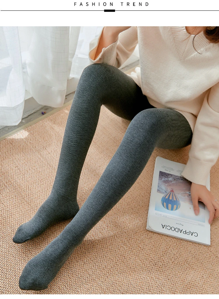 Thickened Add Velvet Women's Leggings Autumn Winter Threaded Cotton Bottoms High Elasticity Warm Pants Bare Toes One-piece Pants