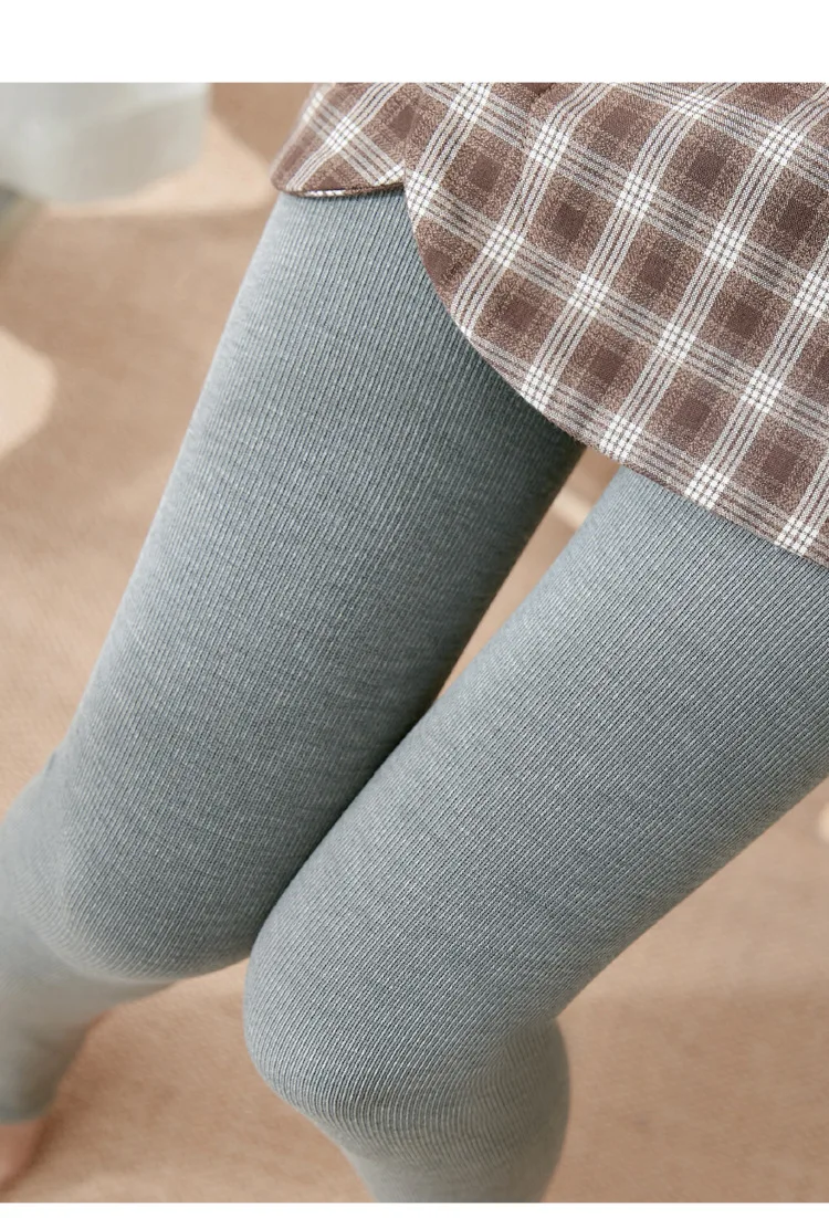 Thickened Add Velvet Women's Leggings Autumn Winter Threaded Cotton Bottoms High Elasticity Warm Pants Bare Toes One-piece Pants