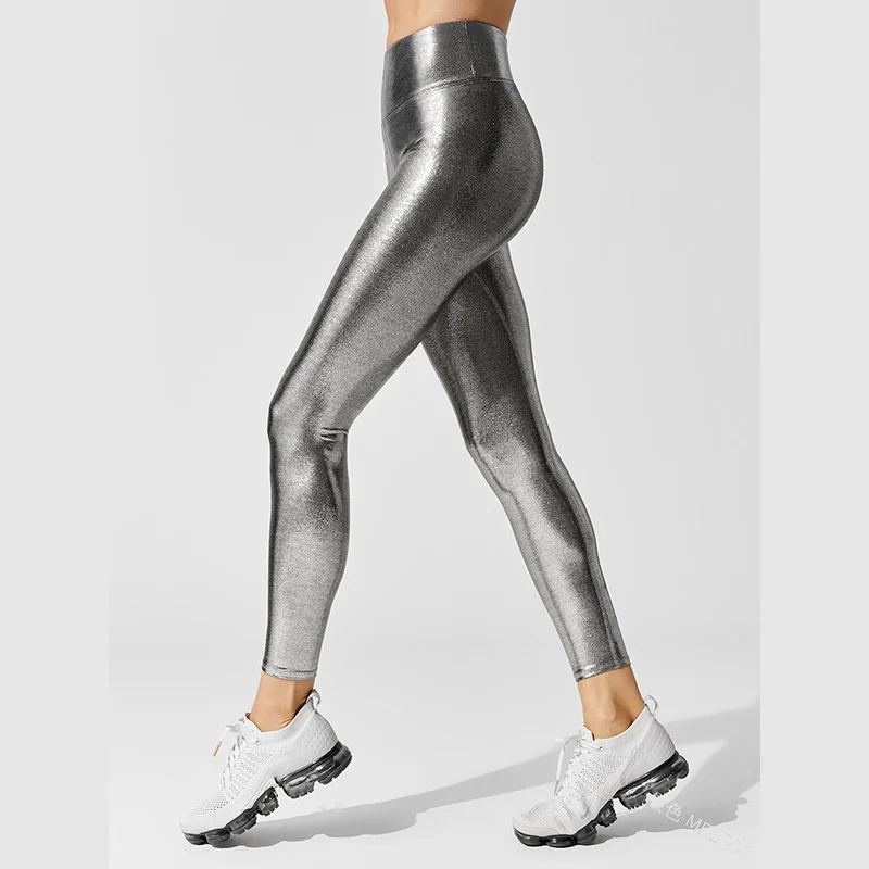 Women's Metallic Luster Yoga Pants Leggings Elastic Waist Sexy Shiny Sports Clothing Fitness Leggings High Waist Gym Sportswear