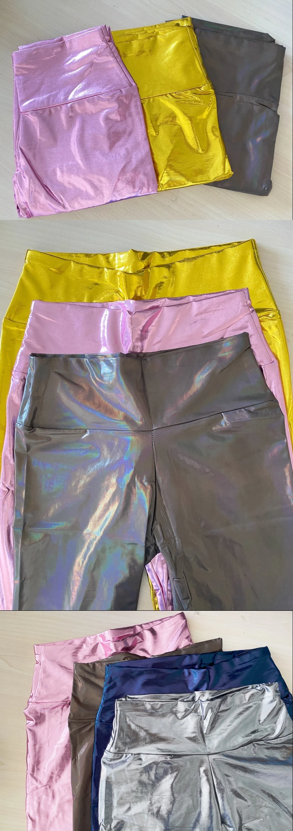 Women's Metallic Luster Yoga Pants Leggings Elastic Waist Sexy Shiny Sports Clothing Fitness Leggings High Waist Gym Sportswear