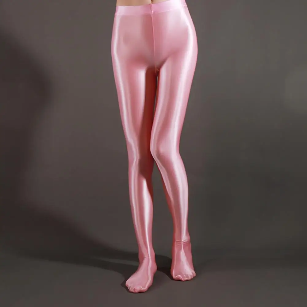 Stage Performance Leggings Glossy Shiny High Waist Fitness with Socks Stage Show Skinny Yoga Trousers Women Clothing